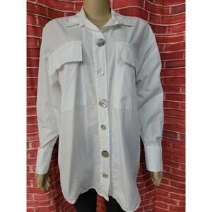 Zara  W/POCKETS White Poplin Button Front Casual OVERSIZE Womens XS Blouse #C